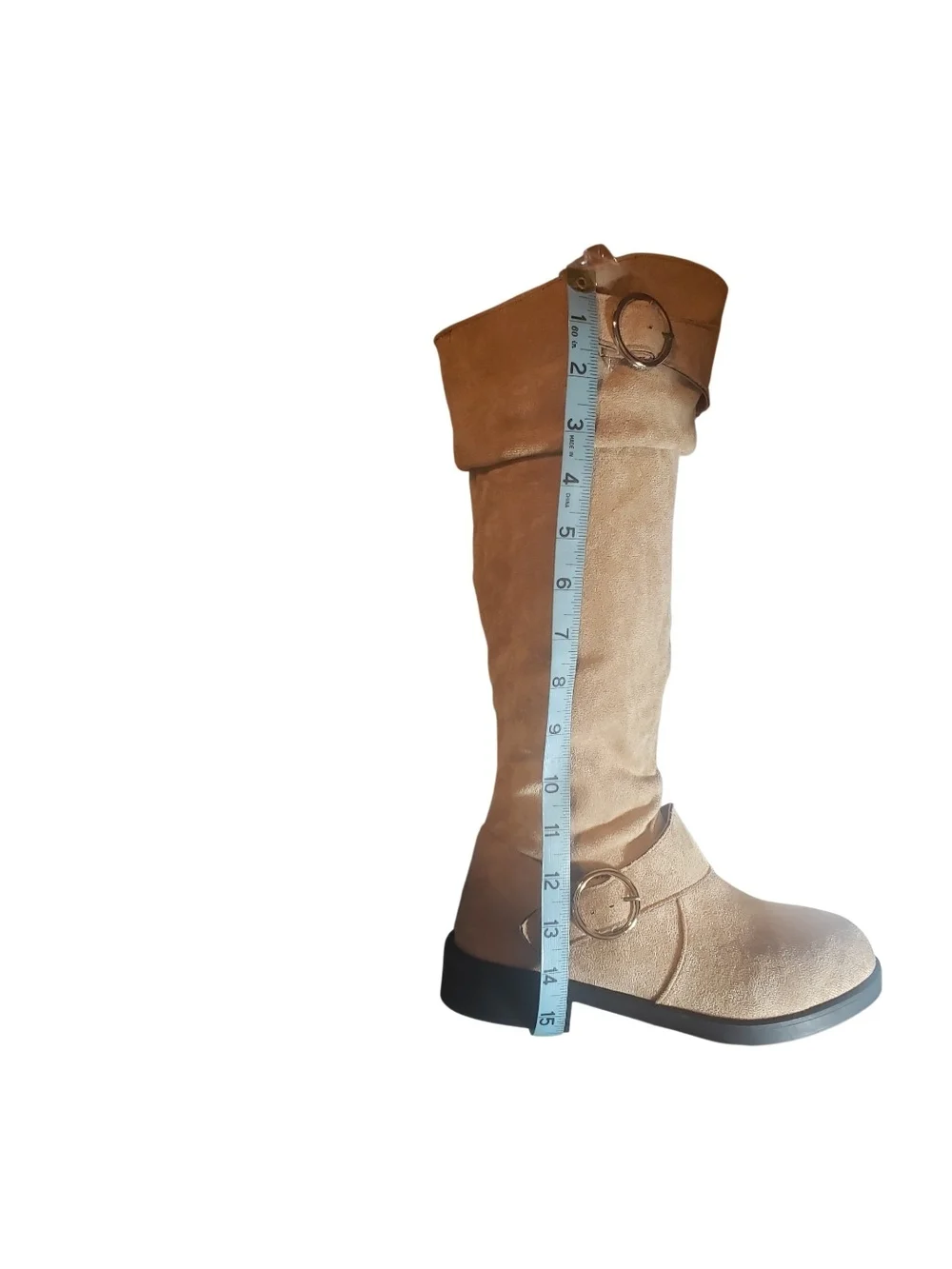 Women's sz 6.5 tall buckle knee-high boots - beige